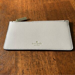 Kate Spade Tan Beige Clutch Skinny Case Pouch Cosmetic Makeup Zip Wallet